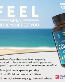 Marine Collagen Supplements For Women – with Hyaluronic Acid, Biotin, Blueberry & Vitamins – 1400MG – Pure Hydrolyzed Peptides – 45 Day Supply – 90 Capsules (not tablets) – UK Made – Pretty Smart Food