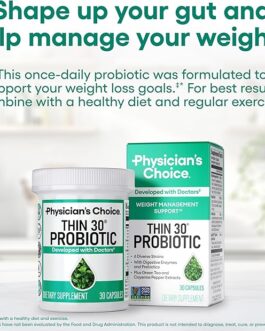 Physician’s CHOICE Probiotics for Weight Management & Bloating – 6 Probiotic Strains – Prebiotics – Key ingredient Cayenne – Supports Gut Health – Weight Management for Women & Men – Green Tea – 30 CT