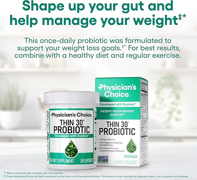 Physician's CHOICE Probiotics for Weight Management & Bloating - 6 Probiotic Strains - Prebiotics - Key ingredient Cayenne - Supports Gut Health - Weight Management for Women & Men - Green Tea - 30 CT - Image 2