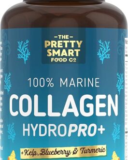 Marine Collagen Supplements For Women – with Hyaluronic Acid, Biotin, Blueberry & Vitamins – 1400MG – Pure Hydrolyzed Peptides – 45 Day Supply – 90 Capsules (not tablets) – UK Made – Pretty Smart Food